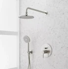 Signature Hardware Lattimore Shower System With Rainfall Showe, Brushed Nickel Used. Price: $349.95.