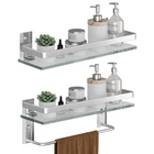 Danpoo Bathroom Shelves Wall Mounted, Clear Tempered Glass Shelf W/ Towel Bar New. Price: $65.50.