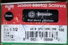 Hillman 8 X 1-1/2 Steel Flat Head Philips Sheet Metal Screws Qty 100 New. Price: $7.62.