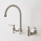 Signature Hardware Jessamy Wall-mount 2 Handles Kitchen Faucet Stainless Steel Open. Price: $115.00.