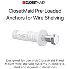 Closetmaid Pre-loaded Wall Anchors For Wire Shelving 100 Pack White New. Price: $20.00.