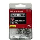 Everbilt #10 1/2IN Sheet Metal Screws Stainless Hex Head Phillips Drive 25 Pcs New. Price: $9.95.