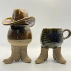 Vtg 1981 Five Bridges Art Pottery Cowboy Boot Mug, Hat Vessel Set Western Whimsy Used. Price: $84.99.