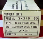 Sungold 3" 21" Aluminum Oxide 80 Grit K35 Resin Bond Sanding Belts Box Of 10 New. Price: $9.00.