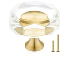Qogrisun 5 Packs Brass Cabinet Knobs , Glass Crystal Gold Drawer 1-1/4" Open. Price: $12.00.
