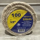 3/8 By 100-FT. Twisted Sisal Rope, Super Quality 900 Lb. Break Strength 23-410 New. Price: $19.99.