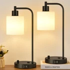 Lynnoland Set Of 2 Industrial Table Lamps With Opal Glass&matte Black(base) New. Price: $92.41.
