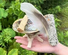 Smudge Kit: 4" Abalone Shell, White Sage Stick, Palo Santo Wood, Feather & Stand New. Price: $14.95.