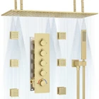 Homedec Brushed Gold Mist Ceiling Shower System With Thermostatic Valve Open. Price: $599.96.