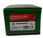 Hillman Group 560673 1/4" X 2-3/4 Flat Head Phillips Self Drilling, 100CT New. Price: $22.49.