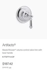 Kohler K-T72771-4-CP Artifacts Volume Control Trim In Polished Chrome New. Price: $150.00.