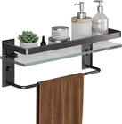 Danpoo Bathroom Wall Shelf With Towel Bar, Clear Tempered Glass, Hand Hold New. Price: $36.26.