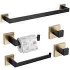 Turs 5-PIECE Black & Gold Bathroom Hardware Set 24" Towel Bar, Hooks, Holder New. Price: $101.98.