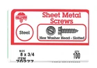 Hillman 70277 Zinc Plated Slotted Hex Washer Head Sheet Metal Screw #8 3/4 In. New. Price: $10.55.
