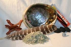 Smudging Kit Bulk Blue Sage Abalone Shell Charcoal Tablets 4" Wood Stand Feather New. Price: $21.95.