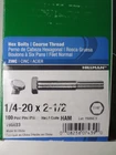Hillman Zinc Hex Bolts 1/4"-20 2-1/2" 100 Pc Grade New. Price: $9.99.