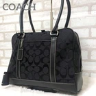 Coach Black Canvas Signature Tote Bag Leather Trim Shoulder Used 8X10.6X3.1 In Pre-owned. Price: $127.54.