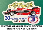 A.j. Foyt Jr - Vintage Original Vinyl Decal Sticker 30 Years At Indy Racing Used. Price: $7.24.