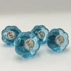 Set Of 4 Blue Acrylic Flower Drawer Knobs Cabinet Pulls Craft Upcycle Hardware Used. Price: $13.45.
