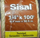 Twisted Rope Sisal 1/4" X 100' Natural 48 Lbs Work Load By Mibro 3 Coils S5187 New. Price: $38.99.