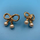 Richelieu Twisted Rope Gold Tone Faux Pearl Pierced Earrings Pre-owned. Price: $24.99.