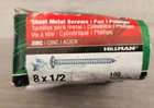 Hillman 80036 X 1/2" Pan Head Phillips Sheet Metal Screw, 100 Pack New. Price: $6.98.