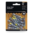 Hillman Wall Anchors, 1/8"DS, Silver Zinc Finish, Steel, 60LBS, 12 Pack New. Price: $11.22.