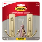 Command Large Double Hooks Removable : 2-PACK (satin Brass) New. Price: $17.98.