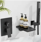 Hoimpro Wall Mount Tub Faucets With Waterfall Spout Matte Black Set Open. Price: $69.98.