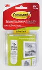 3M Command Picture Hanging Strips Small Pairs (17205-16ES) New. Price: $5.00.