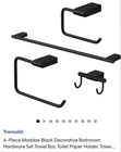 Transolid Maddox Matte Black 4PC Bathroom Set 24IN Towel Bar, Tp, Ring, Hook New. Price: $27.99.
