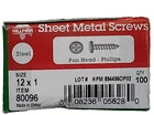 The Hillman Group 80096 12 X 1-INCH Pan Head Phillips Sheet Metal Screw 100 Pcs New. Price: $14.36.