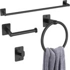 Matte Black Bathroom Accessories Set: Towel Bar, Hook, Paper Holder New. Price: $28.50.