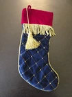 1991 Vintage Peking Handicraft Stocking Christmas Blue Velvet Gold Tassel 90'S Used. Price: $24.71.