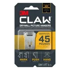 3M Claw Drywall Picture With Temporary Spot Marker, Holds 45LBS,3 Hangers New. Price: $11.27.