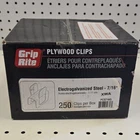 Grip Rite Plywood Clips Electrogalvanized Steel 7/16" 250 Box New. Price: $11.99.