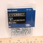 (100-PK) Everbilt Phillips Flat Head Wood Screw Zinc Plated # 6 X 1/2" 251321 New. Price: $8.37.
