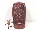 Vtg Red Solar Lantern Moroccan Style Punched Wall Sconce With Rustic Brown Used. Price: $71.19.
