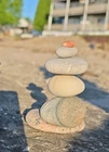 Decorative Stacked Stone Cairn Zen Rock Stack, Gray White Pink Used. Price: $20.00.