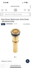 Signature Hardware Pop-down Bathroom Sink Drain Brushed Gold, SHLD100BG Open. Price: $30.00.
