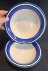 Vtg Gibson Housewares Cereal Bowls Cobalt Blue Brush Paint Stripe Set / 2 Used. Price: $45.00.