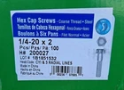 (100-PK) Hillman Coarse Thread Hex Cap Screws 1/4"-20 2" 200027 New. Price: $19.00.