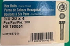 Hillman 190051 Coarse Thread Hex Bolts, Zinc Plated, 1/4" 4", 100-COUNT New. Price: $15.00.